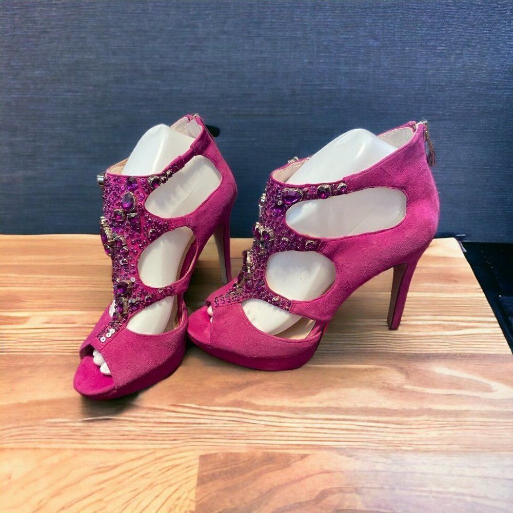 Vince Camuto Jobelle Berry Pink True Suede embellished 7.5 - Picture 4 of 9